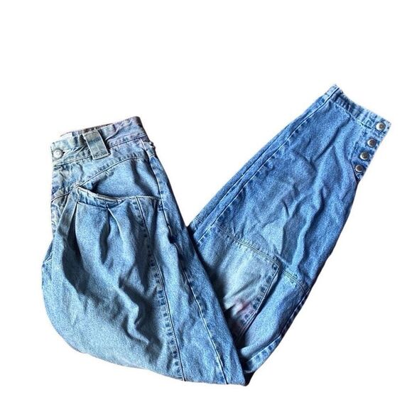 VTG 90s Union Bay Barrel Leg Jeans Womens 7 Retro Mom High Waist Pleated Tapered - Picture 1 of 9